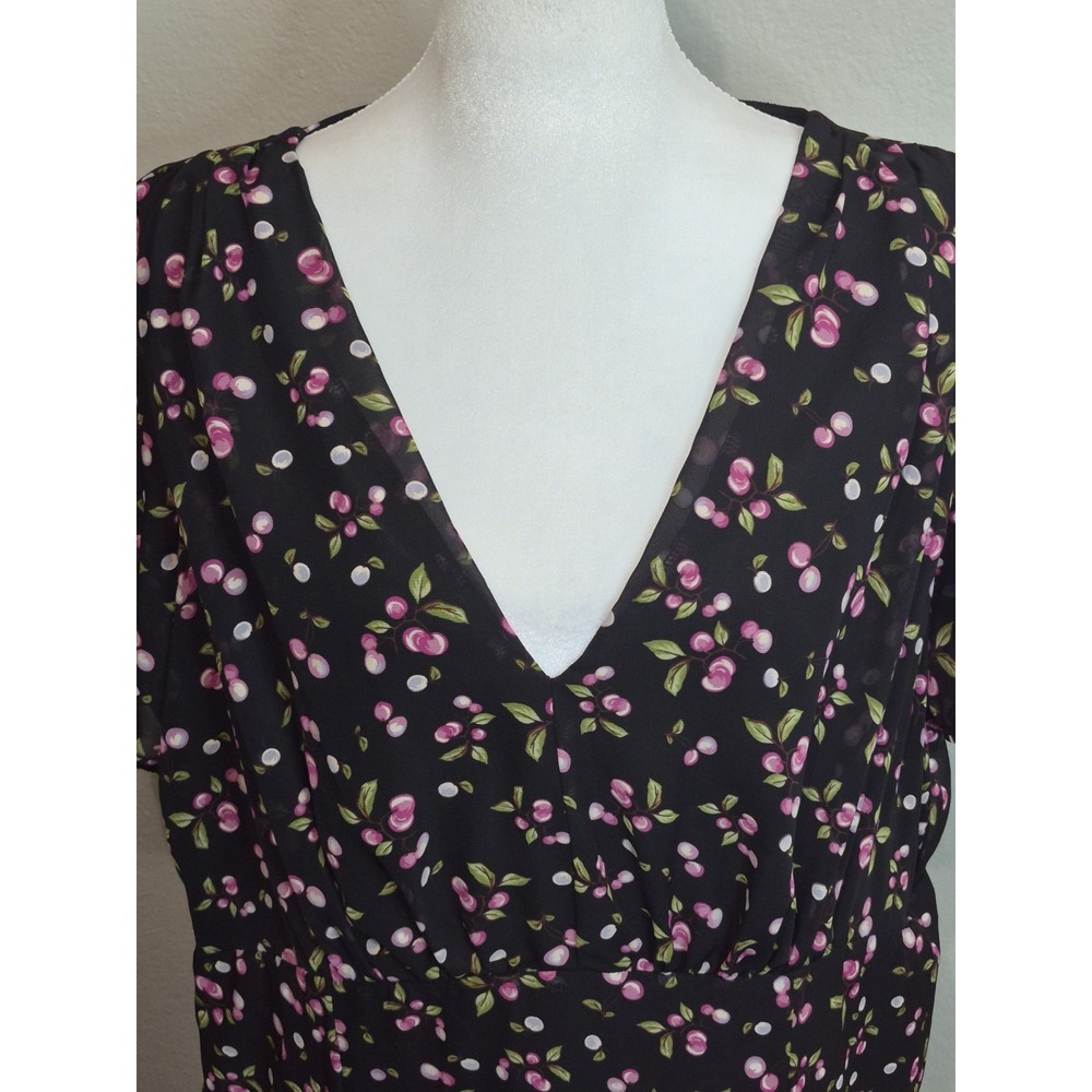 Betsey Johnson Size 16 Fruit Print Maxi Dress Lined Modest Feminine V Neck Boho - Picture 4 of 8